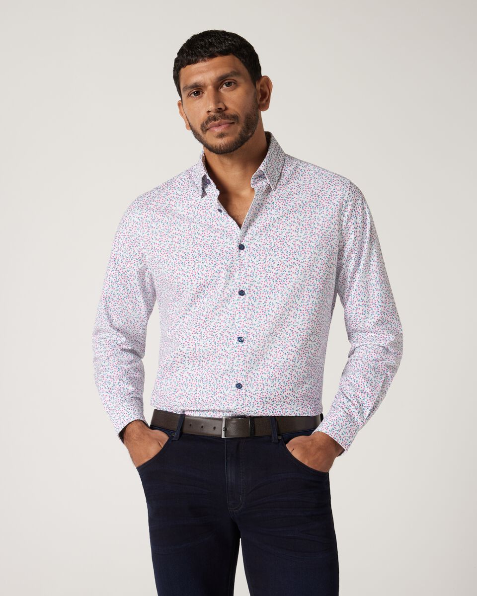 Slim Stretch Floral Long Sleeve Shirt, Blue, hi-res